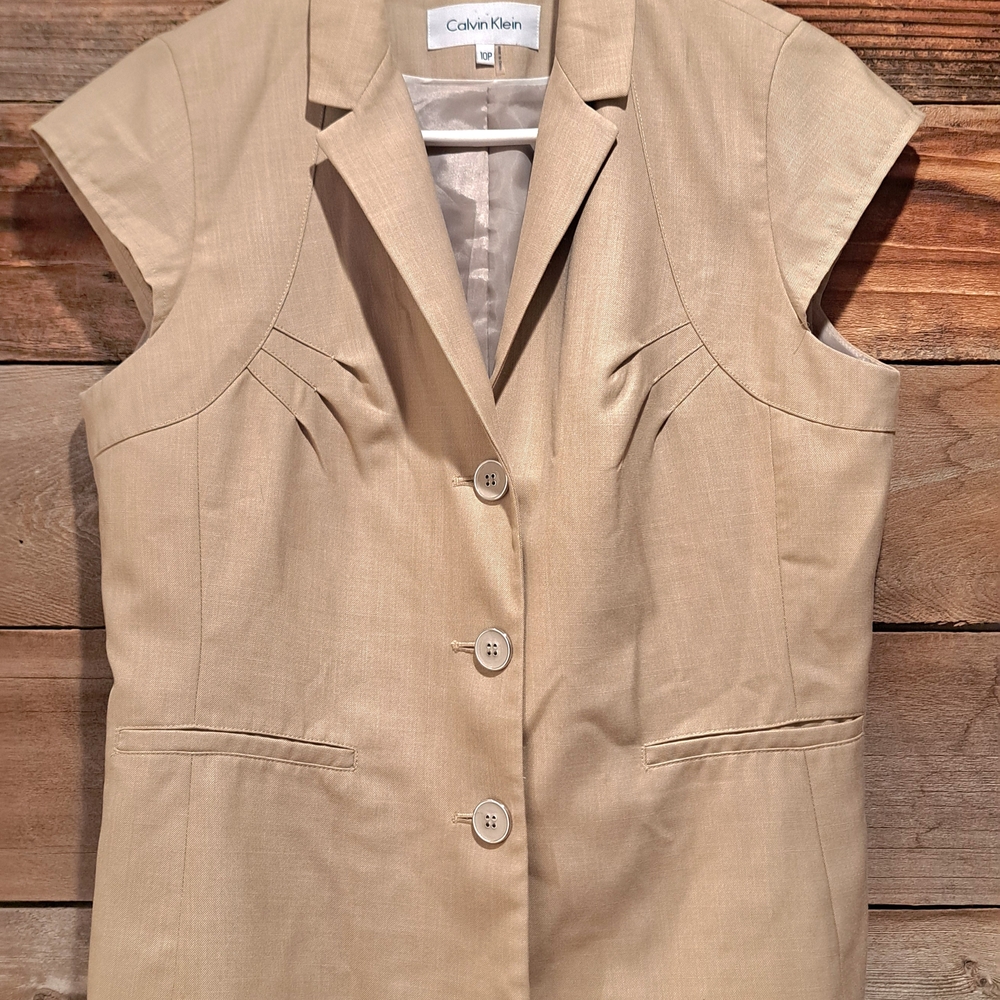 Calvin Klein Beige Sleeveless Blazer